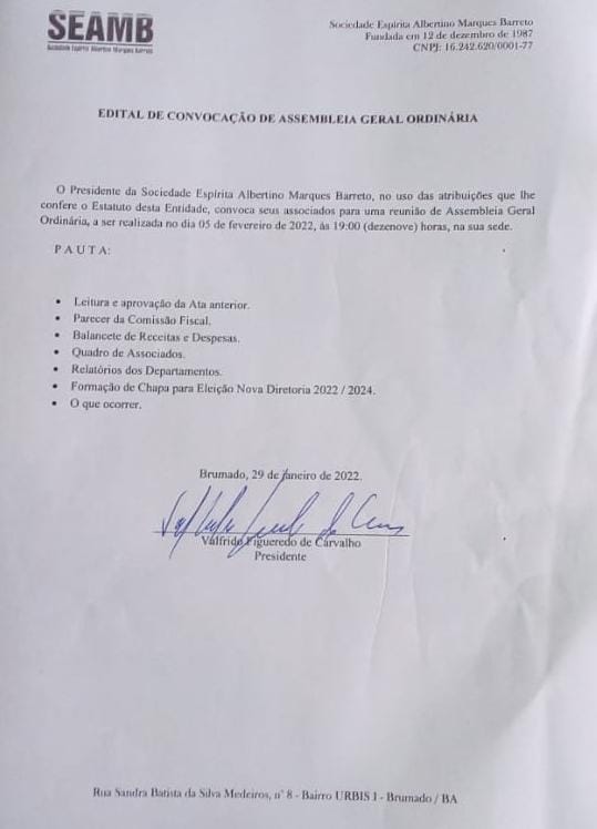 Edital de Convocação de Assembleia Geral Ordinária 