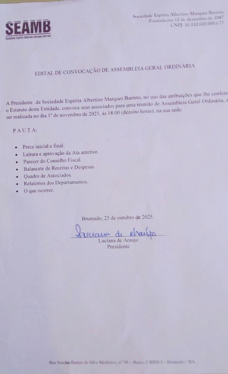 Edital de Convocação de Assembleia Geral Ordinária