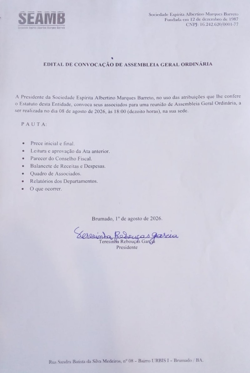 Edital de Convocação de Assembleia Geral Ordinária