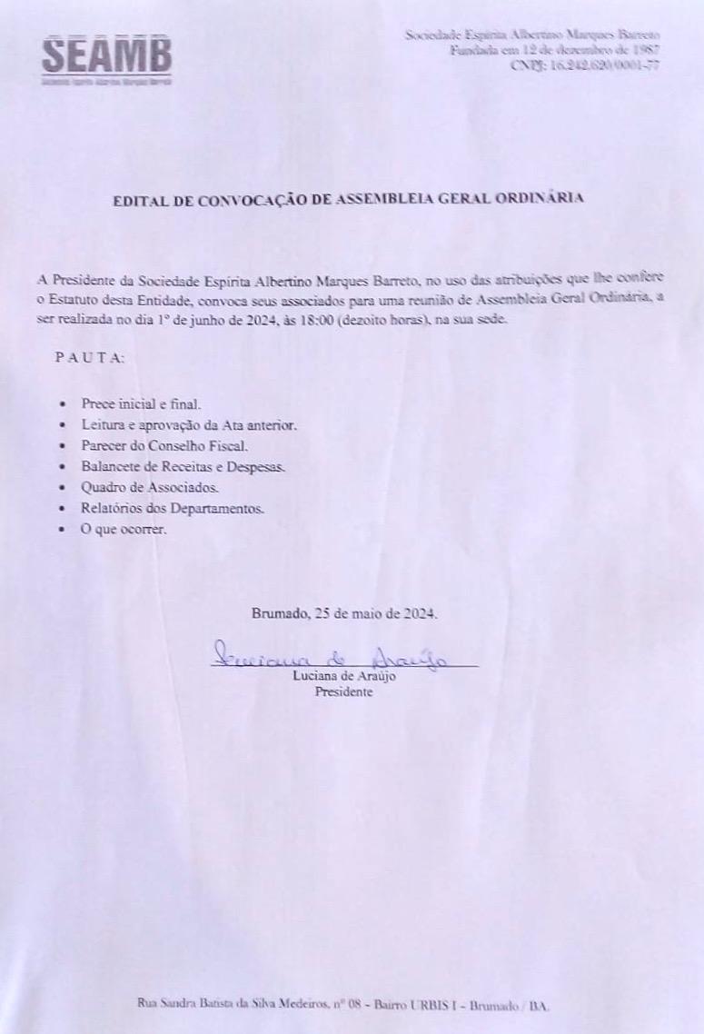 Edital de Convocação de Assembleia Geral Ordinária 