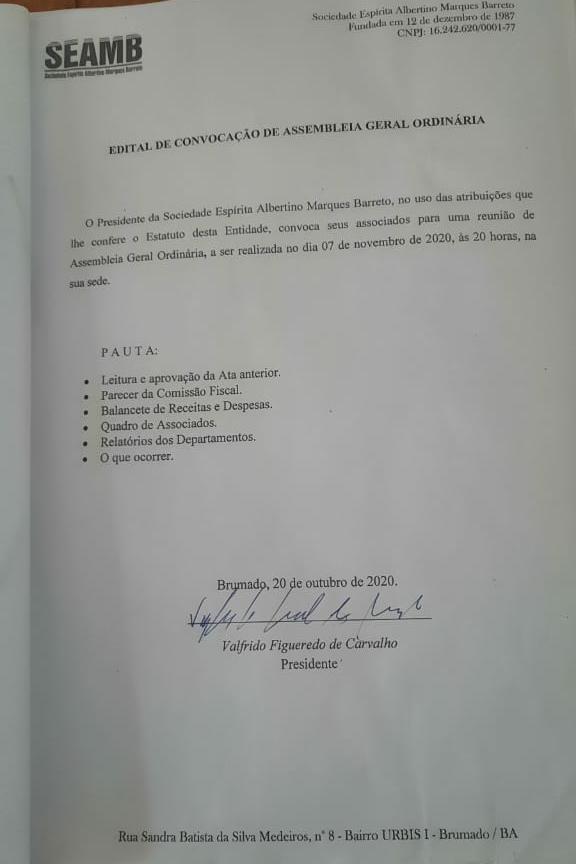 Edital de Convocação de Assembleia Geral Ordinária 