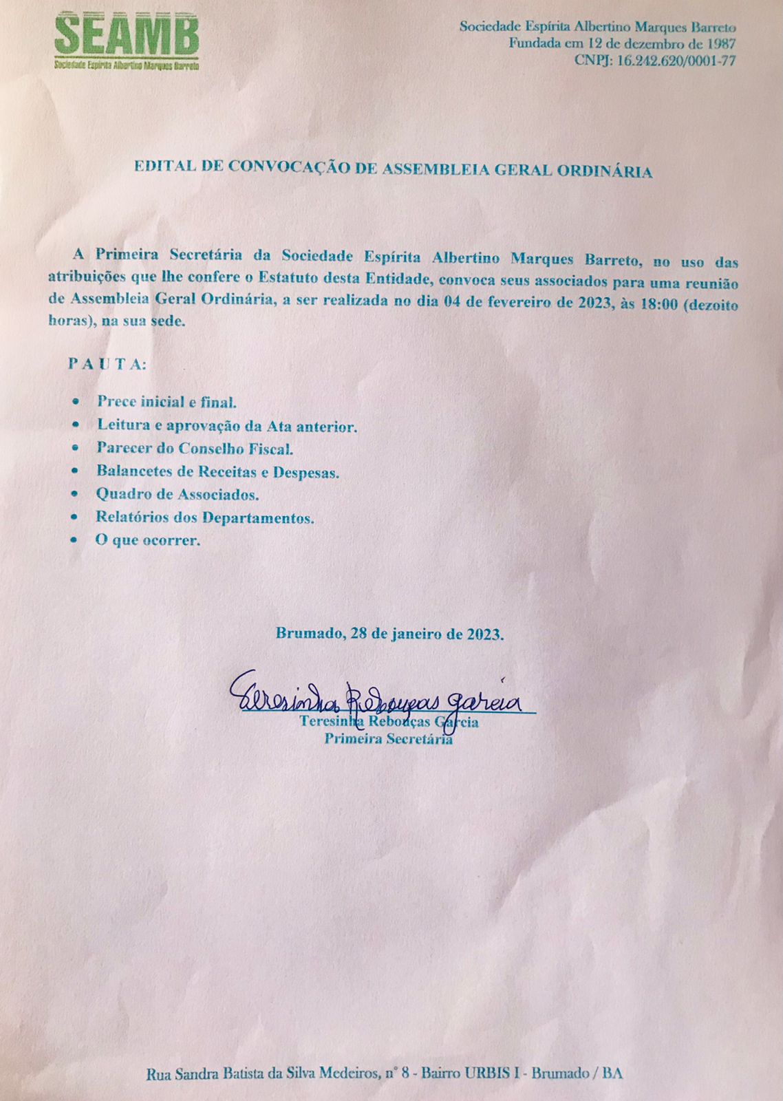 Edital de Convocação de Assembleia Geral Ordinária 