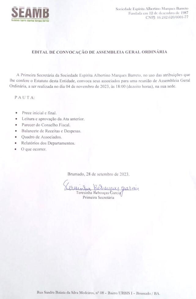 Edital de Convocação de Assembleia Geral Ordinária 