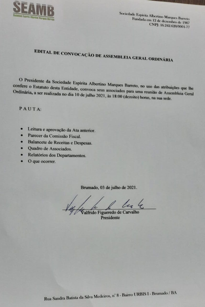 Edital de Convoção de Assembleia Geral Ordinária
