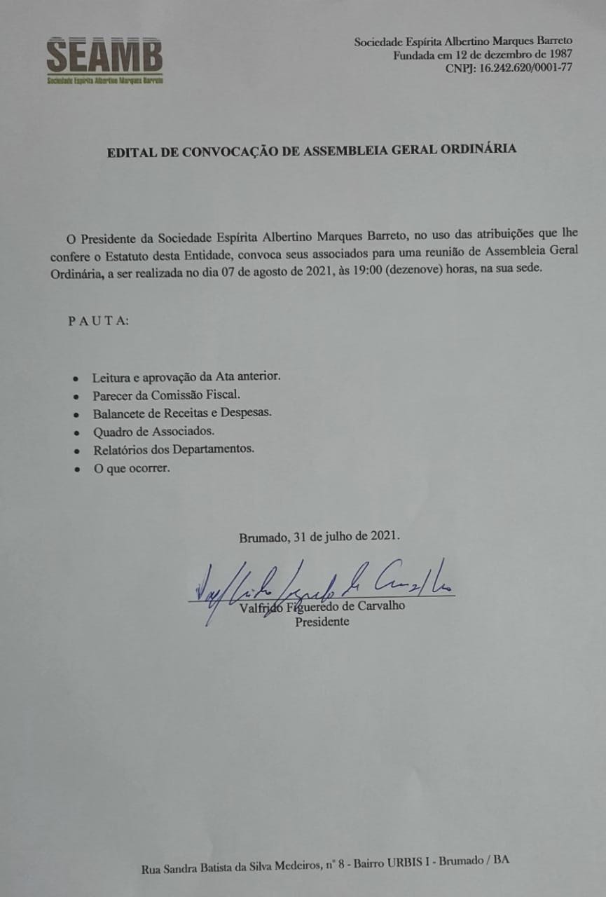 Edital de Convocação de Assembleia Geral Ordinária 