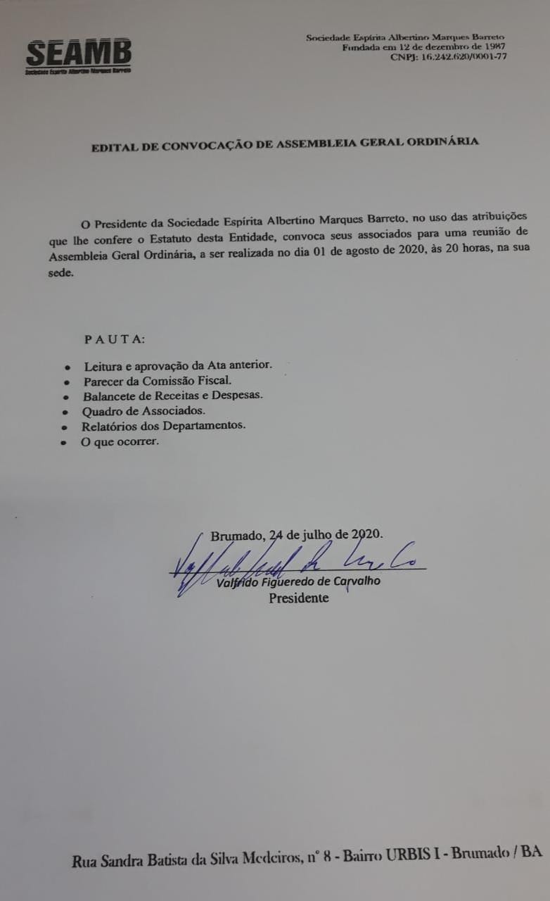 Edital de Convocação de Assembleia Geral Ordinária 