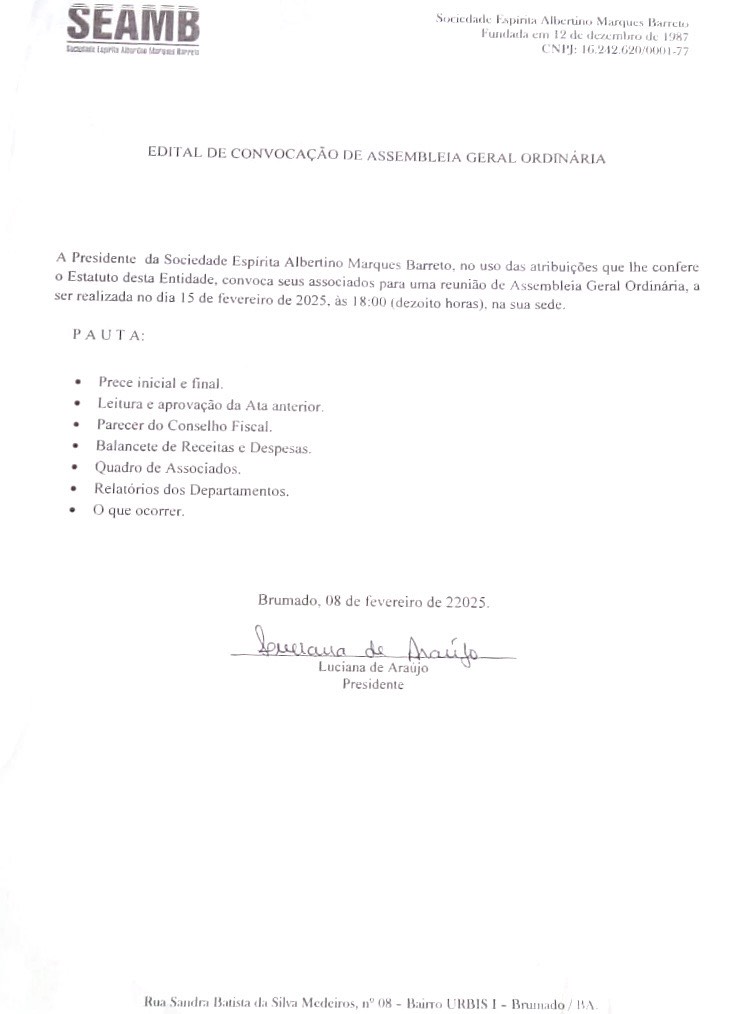 Edital de Convocação de Assembleia Geral Ordinária 