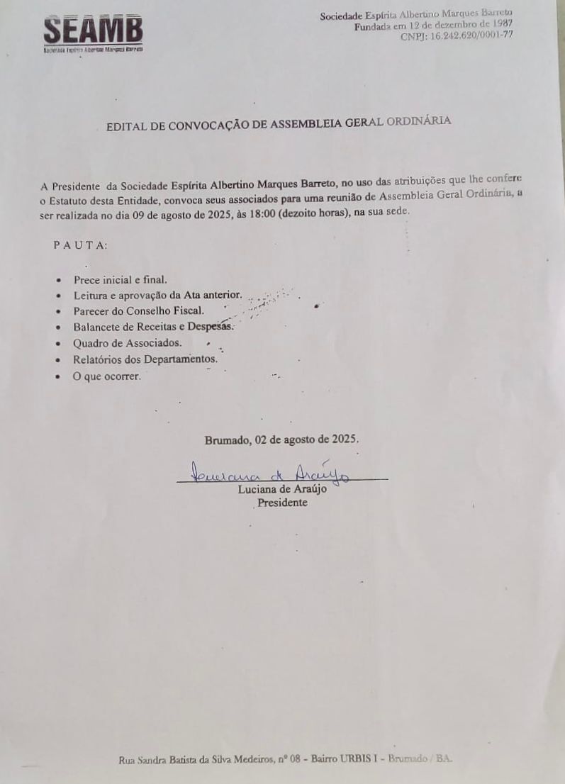 Edital de Convocação de Assembleia Geral Ordinária