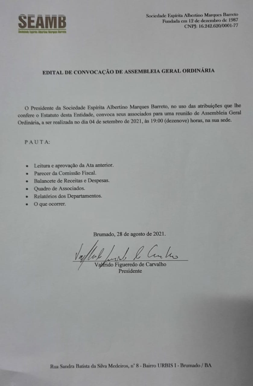 Edital de Convocação de Assembleia Geral Ordinária 