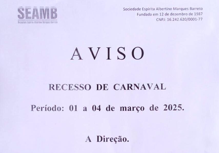 Aviso recesso de Carnaval