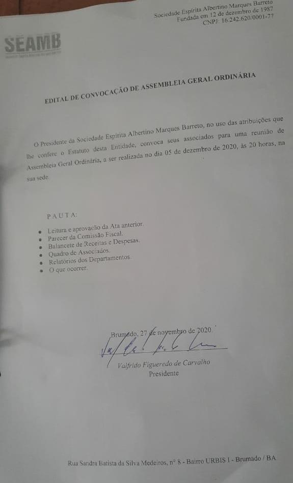 Edital de Convocação de Assembleia Geral Ordinária 