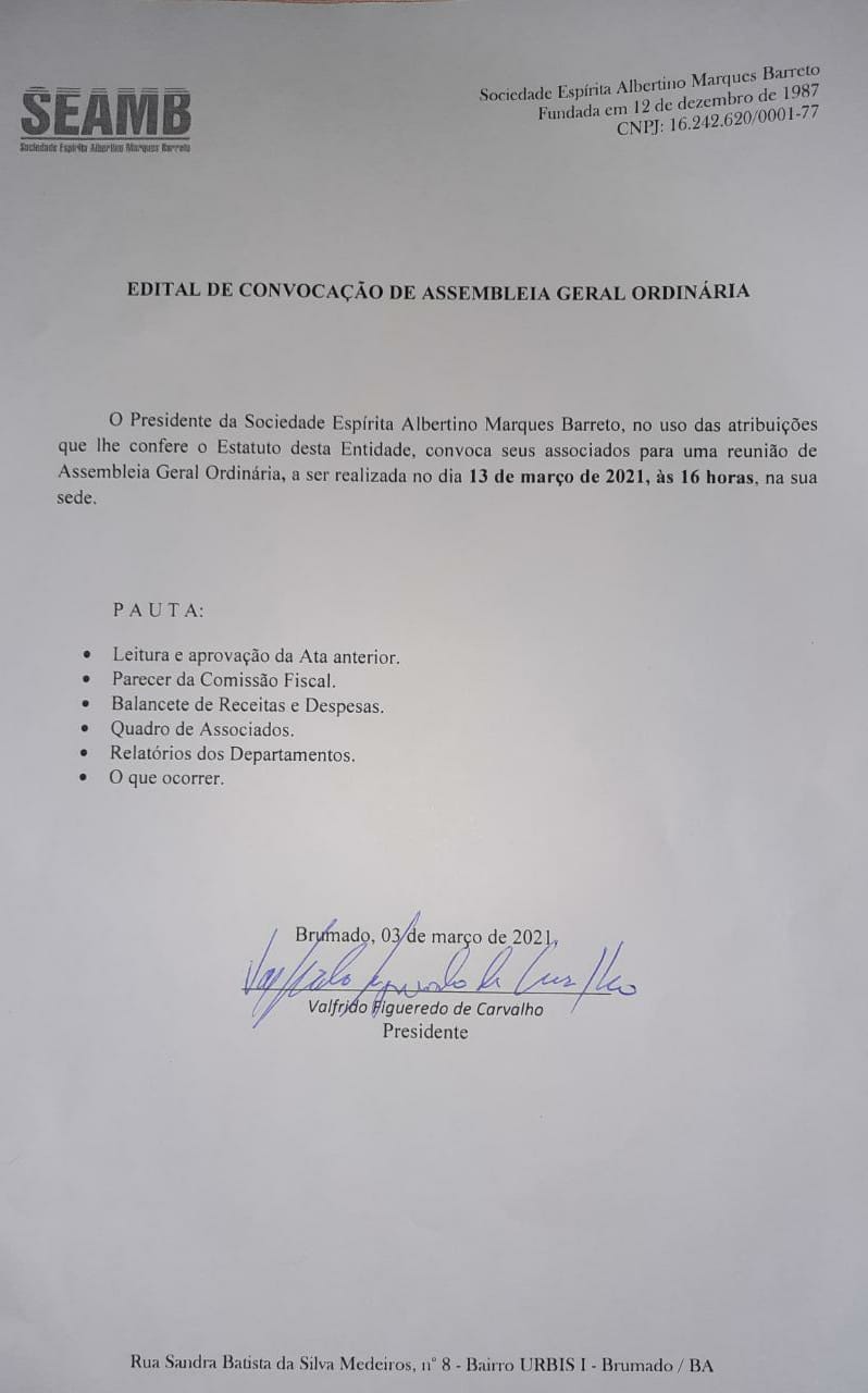 Edital de Convocação de Assembleia Geral Ordinária 