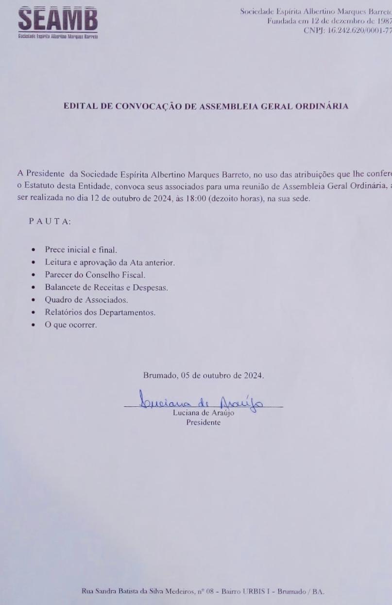 Edital de Convocação de Assembleia Geral Ordinária