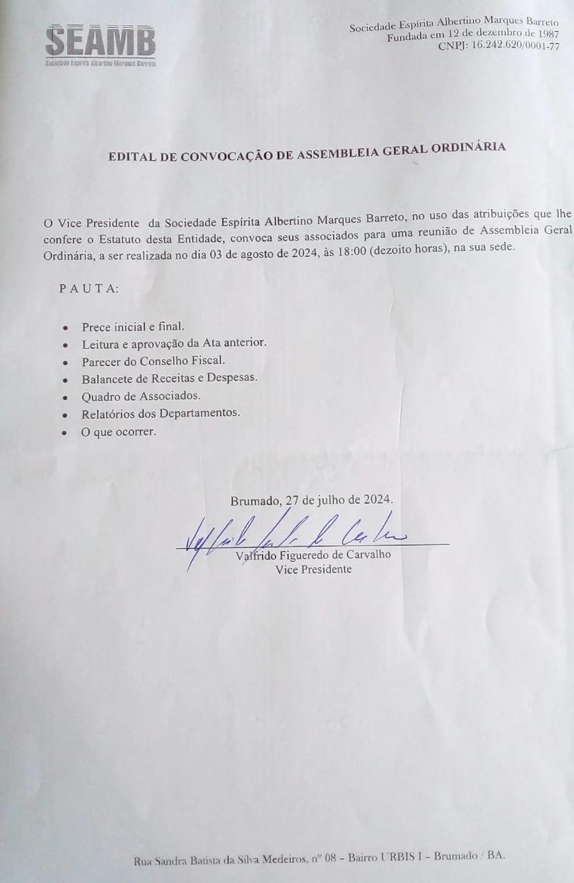 Edital de Convocação de Assembleia Geral Ordinária