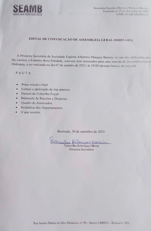 Edital de Convocação de Assembleia Geral Ordinária 