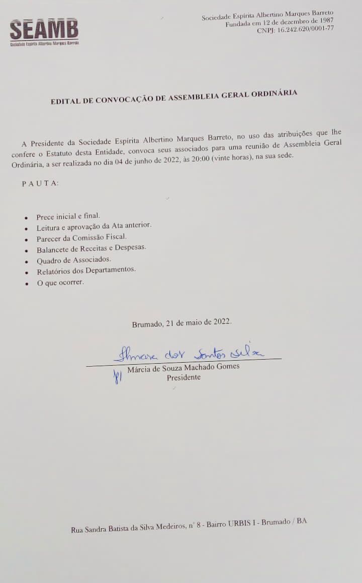 Edital de Convocação de Assembleia Geral Ordinária 