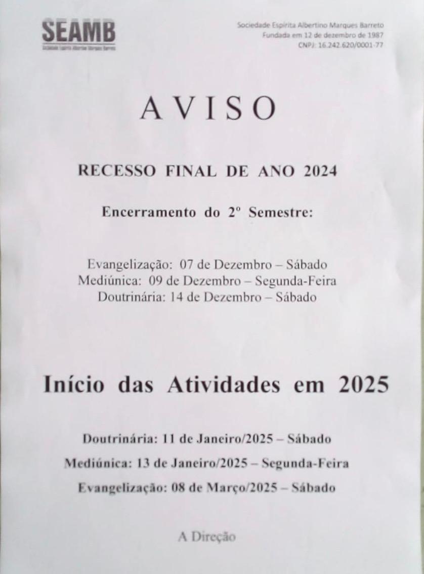 Recesso das atividades 2024