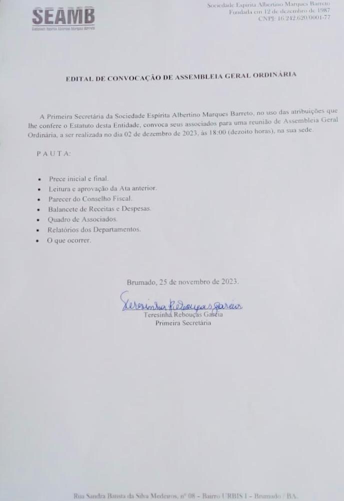 Edital de Convocação de Assembleia Geral Ordinária 