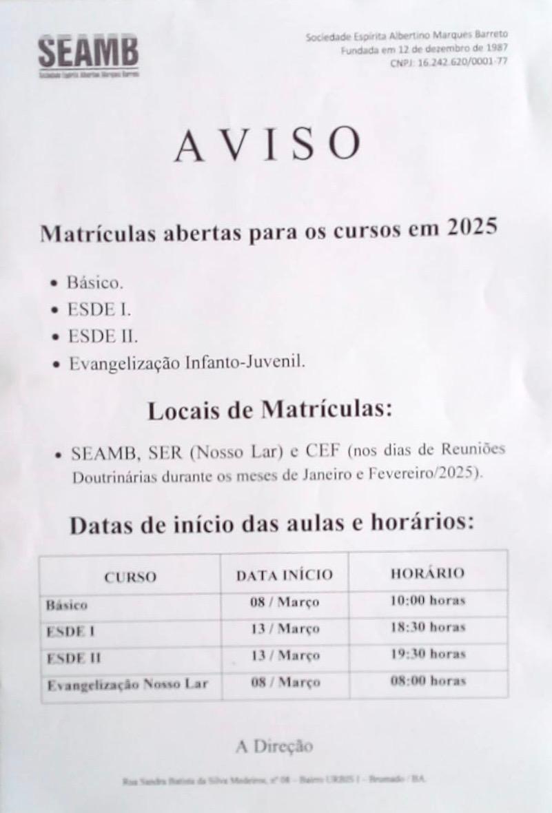 CALENDÁRIO DE RETORNO DOS CURSOS 2025