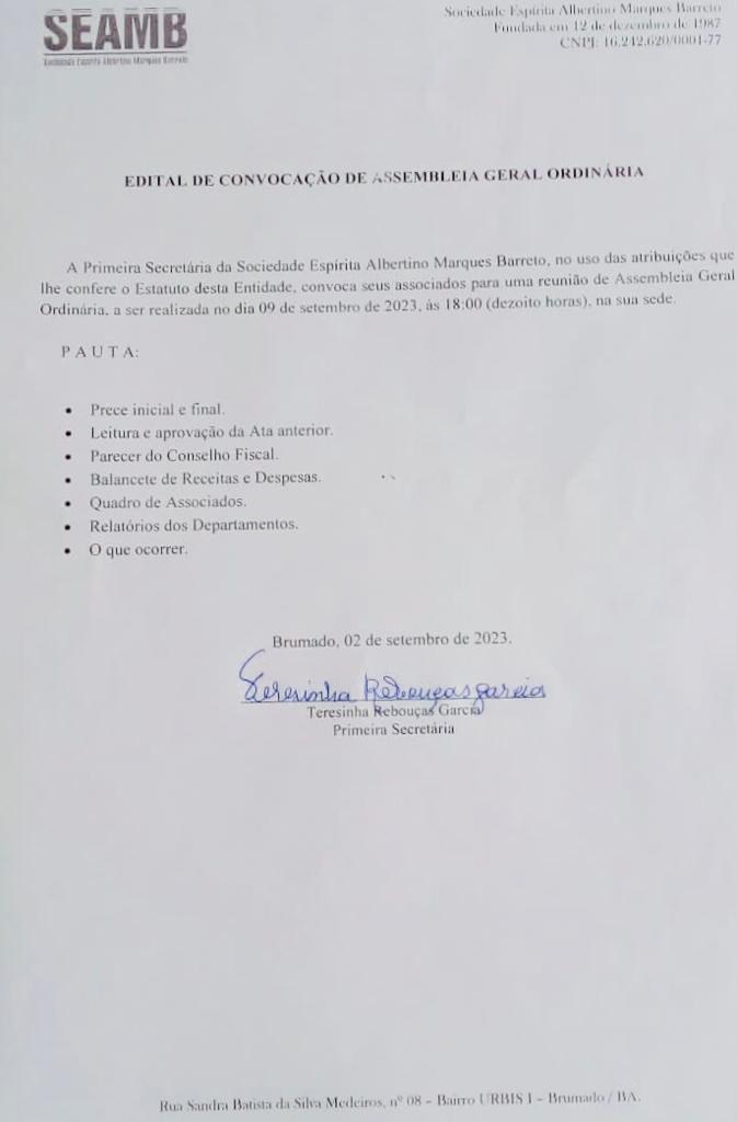 Edital de Convocação de Assembleia Geral Ordinária 