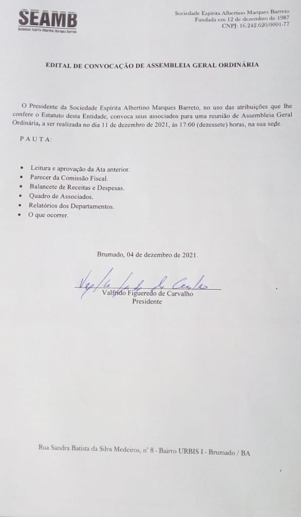 Edital de Convocação de Assembleia Geral Ordinária 