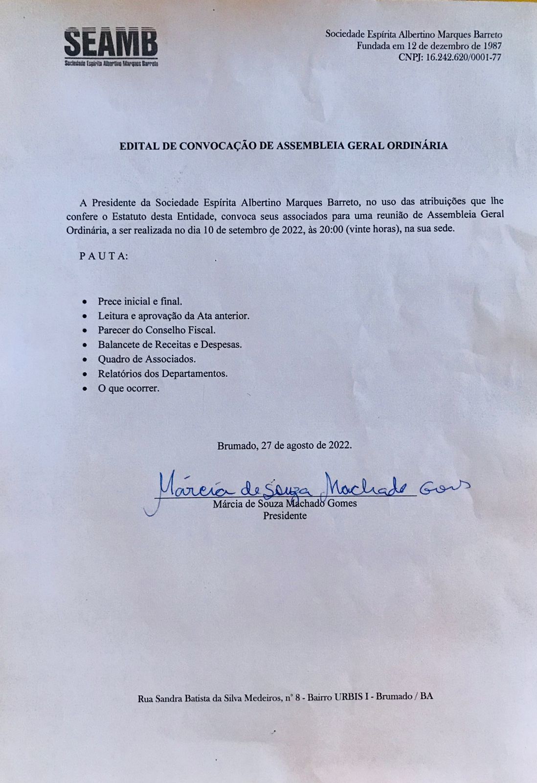 Edital de Convocação de Assembleia Geral Ordinária 