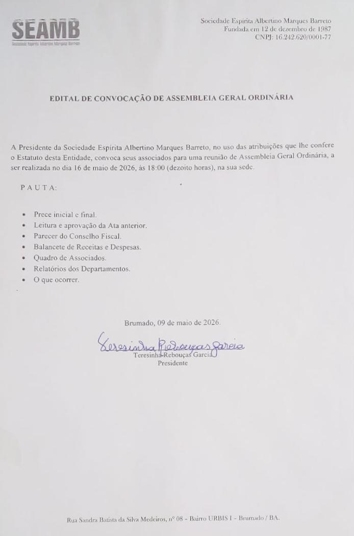 Edital de Convocação de Assembleia Geral Ordinária