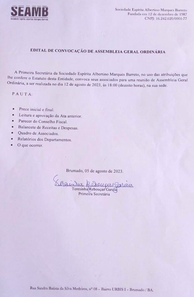 Edital de Convocação de Assembleia Geral Ordinária 