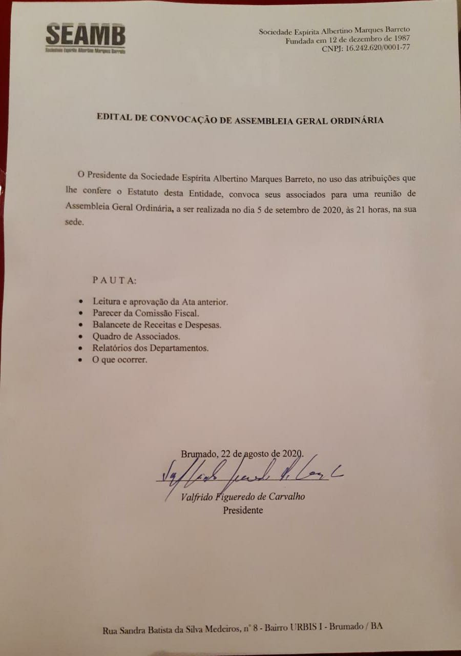 Edital de Convocação de Assembleia Geral Ordinária 