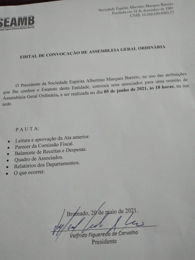 Edital de Convocação de Assembleia Geral Ordinária