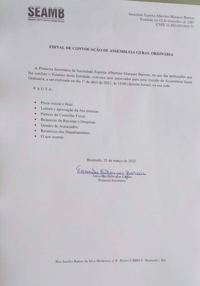 Edital de Convocação de Assembleia Geral Ordinária 