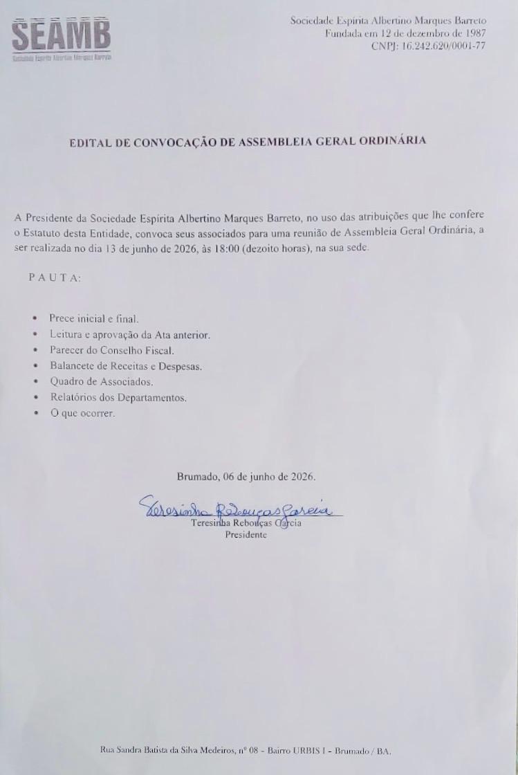 Edital de Convocação de Assembleia Geral Ordinária