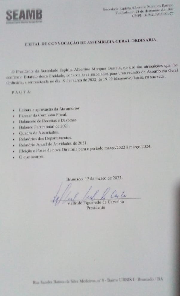 Edital de Convocação de Assembleia Geral Ordinária 