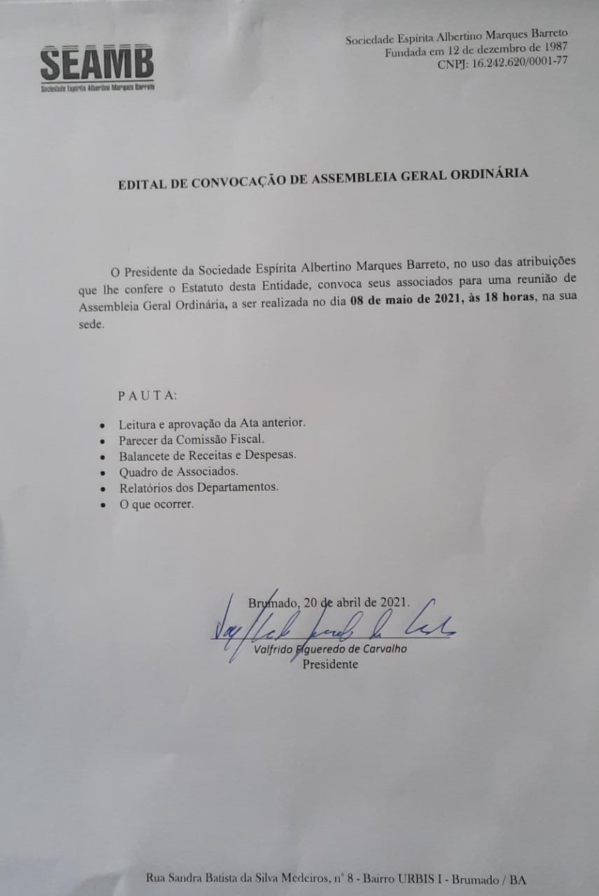 Edital de Convocação de Assembleia Geral Ordinária