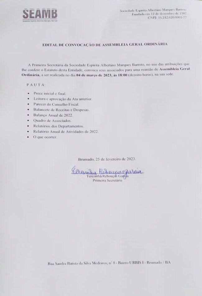Edital de Convocação de Assembleia Geral Ordinária 