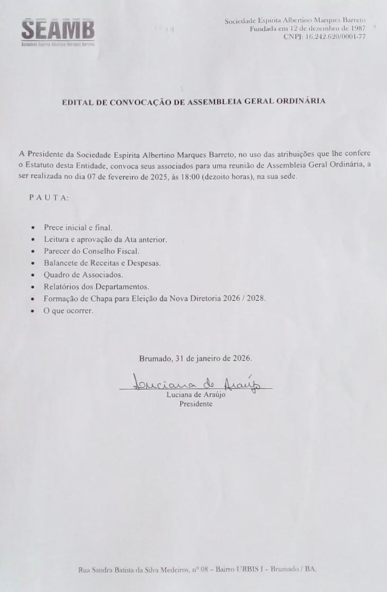 Edital de Convocação de Assembleia Geral Ordinária