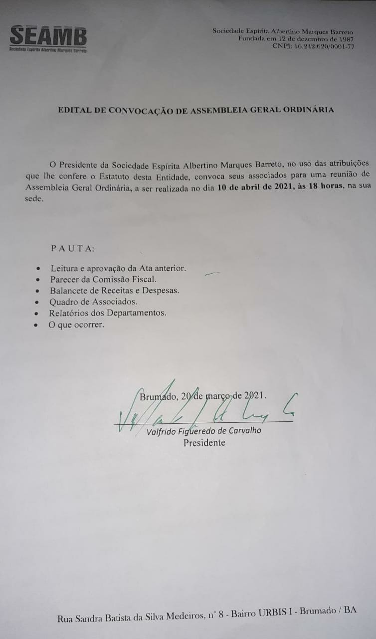 Edital de Convocação de Assembleia Geral Ordinária 