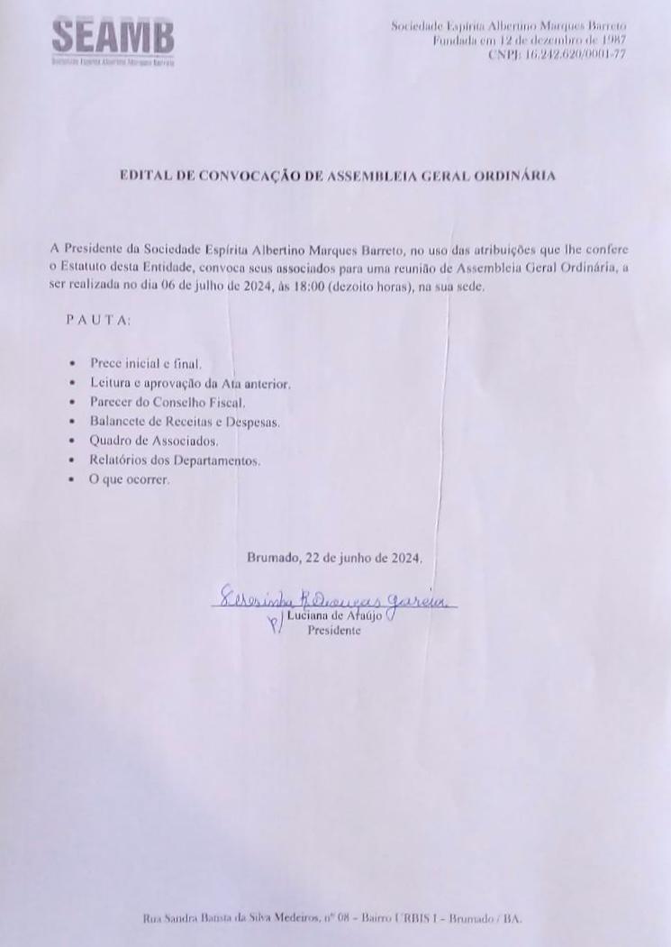 Edital de Convocação de Assembleia Geral Ordinária 