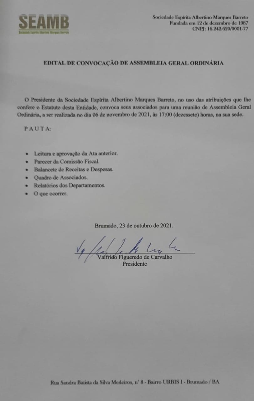 Edital de Convocação de Assembleia Geral Ordinária 