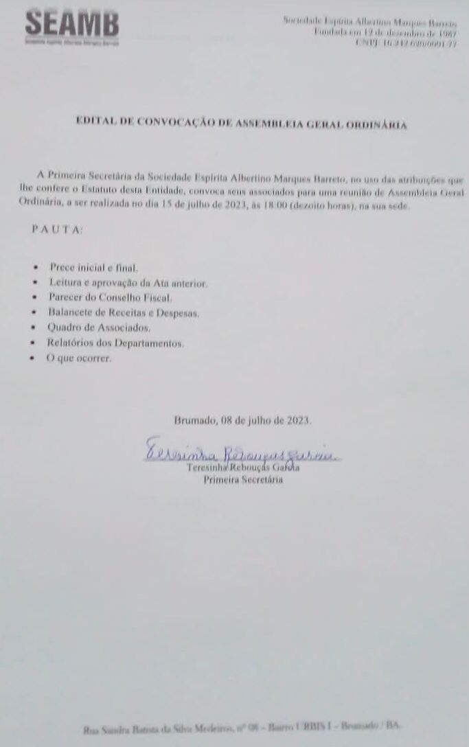 Edital de Convocação de Assembleia Geral Ordinária 