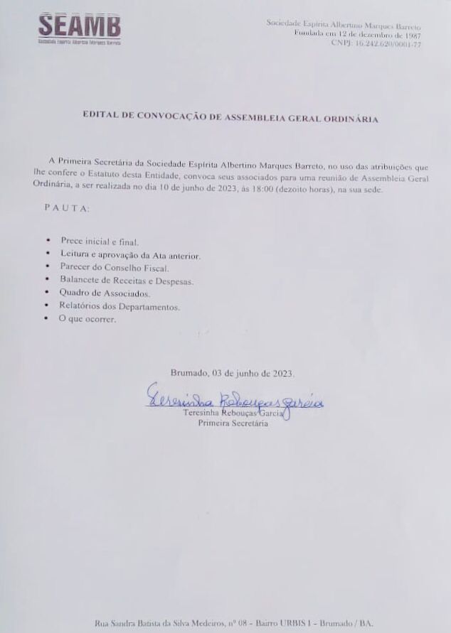 Edital de Convocação de Assembleia Geral Ordinária 
